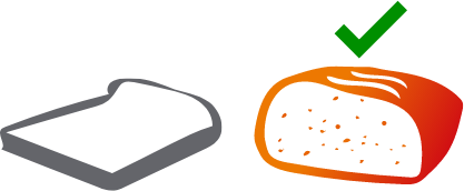 Ilustración donde se elige al pan con grano entero en vez del pan blanco