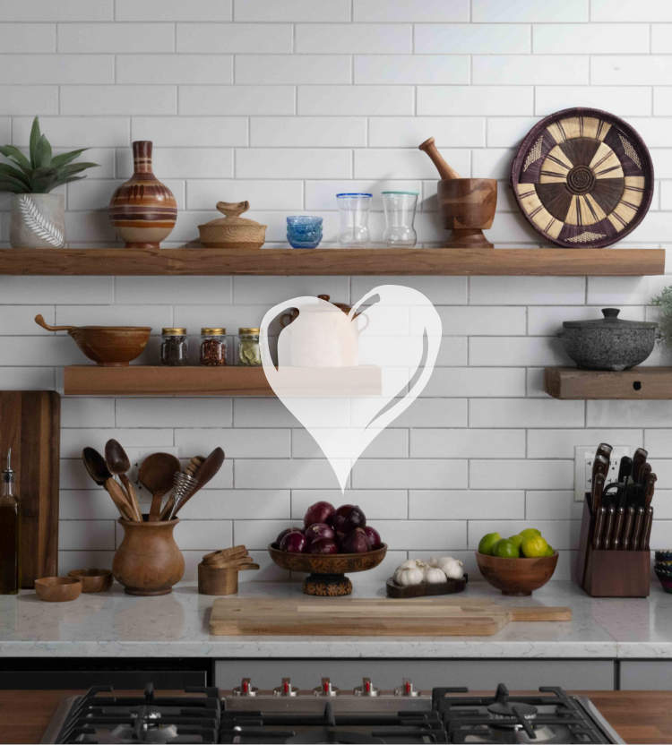 Cocina tradicional con la  ilustración de un corazón  